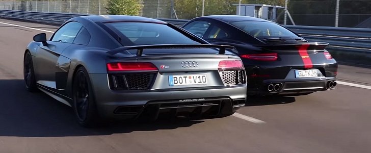 1,000 HP Porsche 911 vs 1,000 HP Audi R8 0-300 KM/H Battle