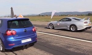 1,000 HP Toyota Supra Drag Races 1,000 HP VW Golf R32, Gets a Beating