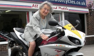 102-Year Old Granny Climbs on Valentino Rossi's Yamaha YZF-R1