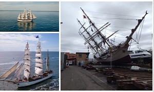 112-Year-Old Sailing Ship Bark Europa Topples Over in Dry Dock