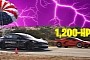 1200-HP Corvette C8 Races a Modified Tesla Model S Plaid Fitted With a Parachute