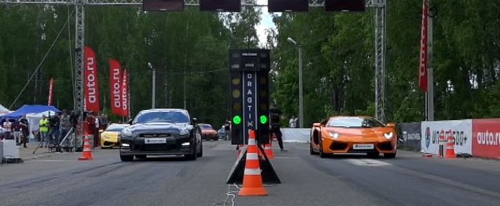 1,200 HP Nissan GT-R Destroys 1,200 Lamborghini Aventador in Russian Drag Race