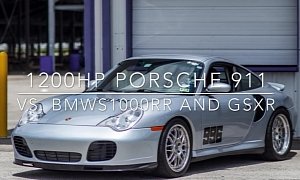 1,200 HP Porsche 911 Battles a BMW S1000RR and a Suzuki GSX-R in Extreme Race