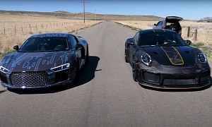 1,300-HP Audi R8 Drag Races Porsche 911 GT2 RS on Narrow Road, Anxiety Is High