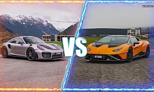 1,340 Horses and 16 Cylinders Heated Up a Cold Airstrip in This Huracan vs. GT 2 RS Race