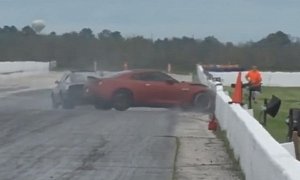 1,350 HP Mazda RX-7 Crashes into 1,100 HP GT-R during Drag Race, Nissan hits the Wall