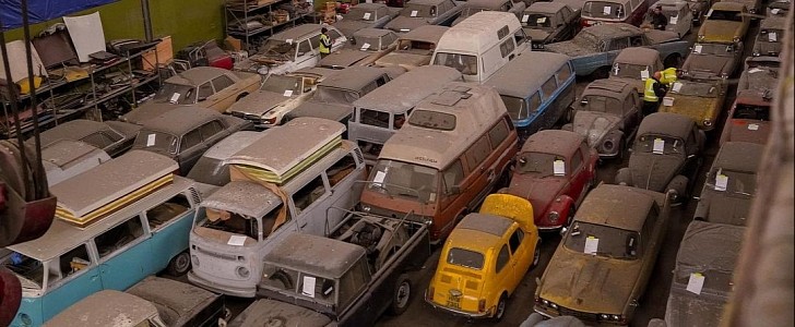 174 vehicles dating 1940-2000 were "found" in a London warehouse