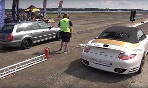 1,400 HP Audi S4 Sleeper Drag Races Tuned Porsche 911 Turbo, Destruction Follows