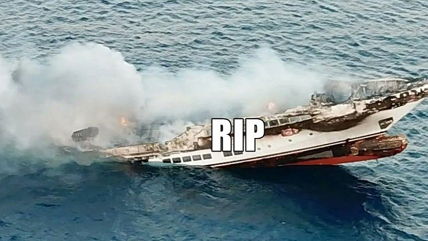 Navis One, a custom superyacht valued at $17 million, burned and sunk in Greece