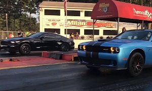 1,700 HP Fight: Tuned Hellcat vs. Procharged Shelby GT350 Drag Race Ends in K.O.