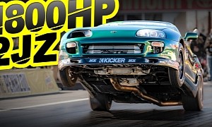 1,800-HP "Yoda Supra" With Billet 2JZ Does Big Wheelie and 7-Second Pulls