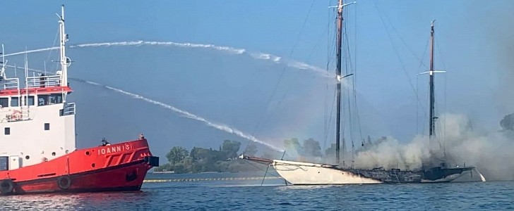 Halcyon, a 1929 sailing yacht, sinks after fire at Greek marina