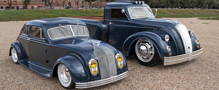 1934 Chrysler Imperial “Hellflow” and Dodge Airflow truck rendering by Abimelec Arellano