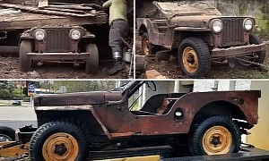 1950 Willys Jeep Rescued From a Collapsed Barn Gets First Wash in Decades