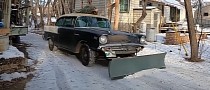 1957 Chevrolet Tri-Five Becomes Unlikely Snow Plow, Hauls Christmas Tree