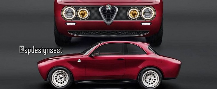 1965 Alfa Romeo Giulia GT Tonale Concept restomod rendering by spdesignsest