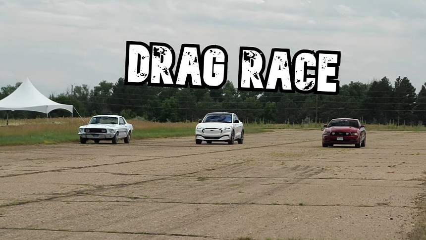 1968 Ford Mustang vs 2014 Ford Mustang vs Mach-E drag race