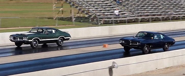 1968 Pontiac GTO vs 1970 Oldsmobile F-85 drag race