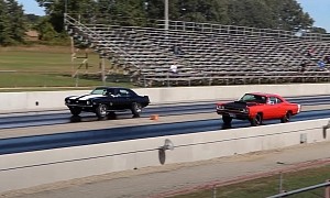 1969 Dodge Super Bee A12 vs. 1969 Chevrolet Camaro Drag Race Is a Photo Finish