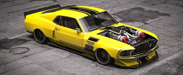 1969 Mustang Boss 302 Gets Digital Widebody Twin-Turbo Makeover