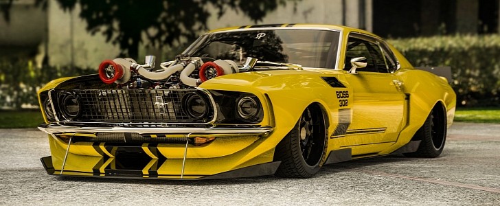 1969 Mustang Boss 302 Twin-Turbo Widebody Render Is a Purist Offender