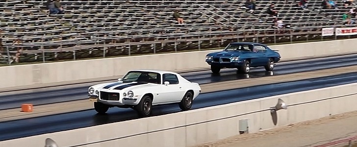 1970 Chevrolet Camaro vs 1972 Pontiac GTO drag race