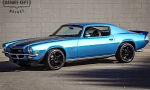 1971 Chevrolet Camaro Z28 Sports Tasty Black on Blue Livery and Proud Upgrades