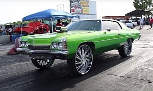 1972 Chevrolet Impala Donk Hits the Drag Strip With Ridiculous 30-Inch Wheels
