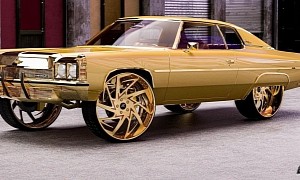 1972 Chevy Impala Donk Gets the Gold Fever, Looks Like a Giant Nugget on Big Wheels