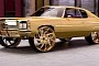 1972 Chevy Impala Donk Gets the Gold Fever, Looks Like a Giant Nugget on Big Wheels