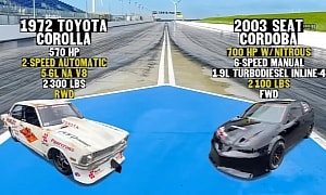 1972 Toyota Corolla V8 Owned by Europe's Oldest Drag Racer Destroys a 700-HP Seat Cordoba