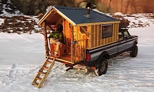 1996 Ford F-350 Overlander With Wooden Cabin Can Withstand the Ice-Cold Alaska Weather