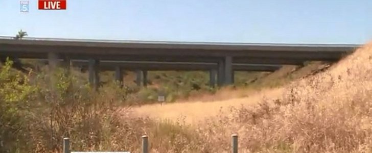4 jump over freeway bridge after crash, not knowing of 70-foot drop