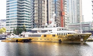 $20 Million Superyacht Wrapped in Gold Docks in Central London for Fashion Week
