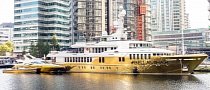 $20 Million Superyacht Wrapped in Gold Docks in Central London for Fashion Week