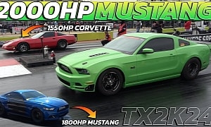 2,000-HP Ford Mustang Drags 1,550-HP Corvette and 1,800-HP Mustang. It's Done in 7 Seconds