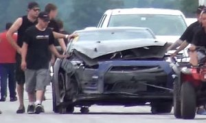 2,000 HP Nissan GT-R Spills Oil, Slips and Crashes into Wall at Well Over 100 MPH