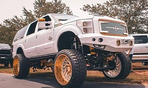 2002 Ford Excursion With Gold Trim and Lambo Doors Is the Very Definition of Extra