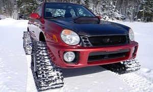 2002 Subaru Impreza WRX Tackles Snow Using Four Tracks