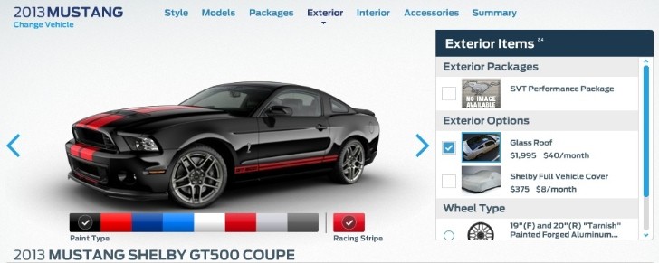 2013 Ford Shelby GT500 configurator