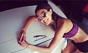 2013 Playboy Playmate Raquel Pamplun Hugs Her Jaguar F-Type