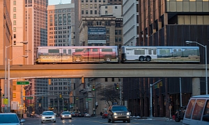 2014 Chevy Silverado Rolling Through Detroit on a Train