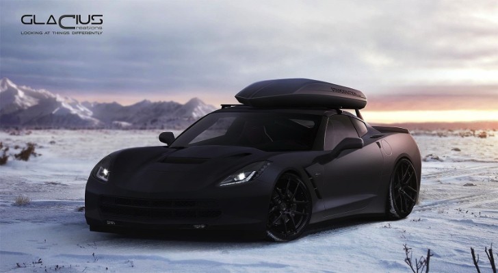 Matte Black 2014 Corvette Stingray with Roof Box rendering