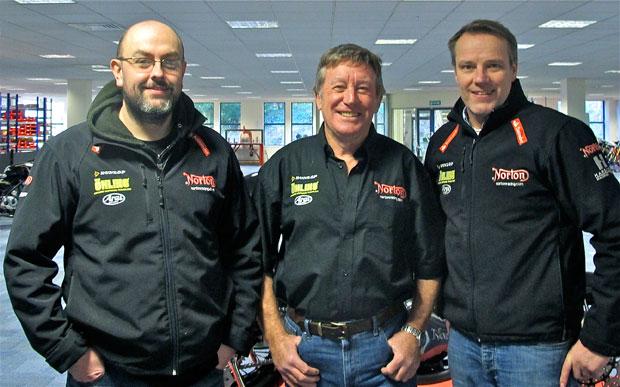 L to R: Simon Skinner, Head of Design with Mick Grant and Stuart Garner, Norton CEO