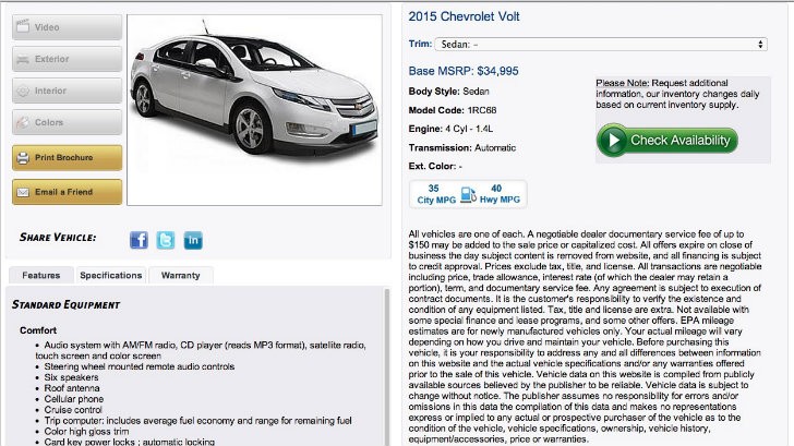 2015 Chevrolet Volt advertised on Bud Clary Chevrolet's website