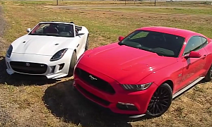 2015 Ford Mustang GT Takes on AWD Jaguar F-Type R with Predictable Results <span>· Video</span>