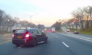 2015 Subaru WRX STI Crashes Hard on Highway, Can’t Compensate for Its Reckless Driver