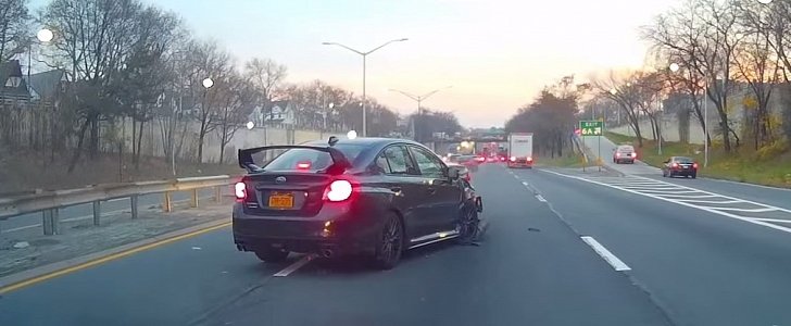 2015 Subaru WRX STI Crashes Hard on the Highway