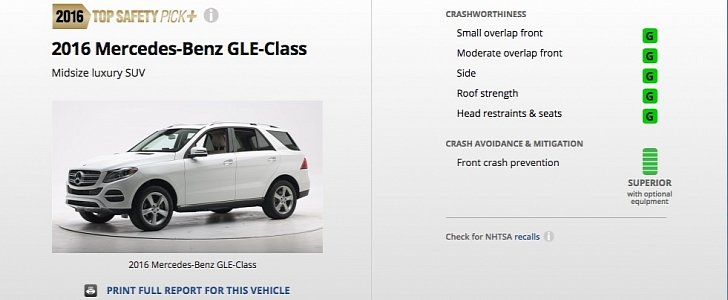 2016 Mercedes-Benz GLE-Class IIHS safety ratings