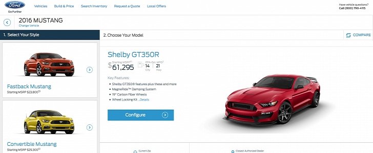 2016 Ford Mustang configurator